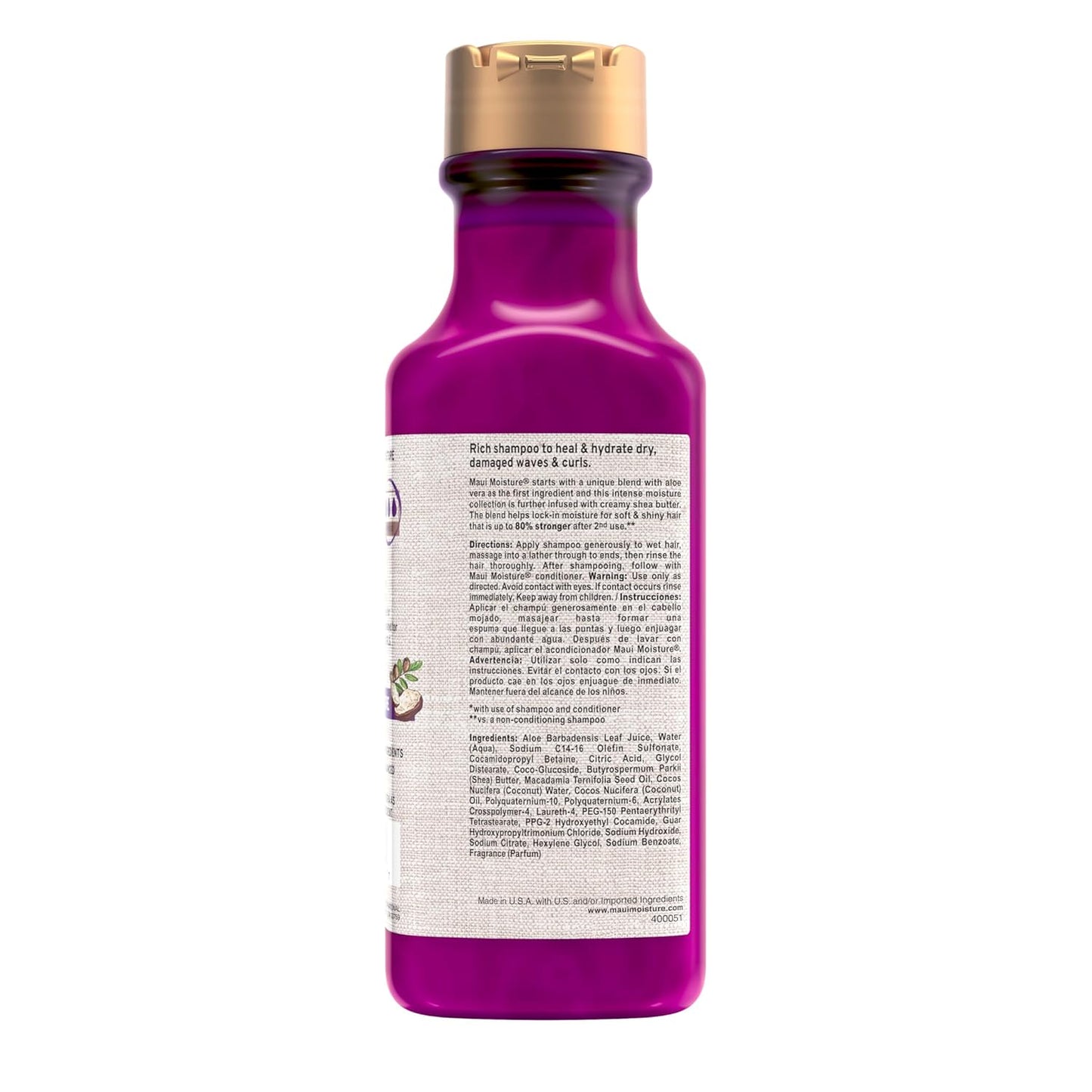 Maui Moisture Heal & Hydrate + Shea Butter Shampoo to Repair & Deeply Moisturize Tight Curly Hair with Coconut & Macademia Oils, Vegan, Silicone, Paraben & Sulfate-Free, 13 fl oz