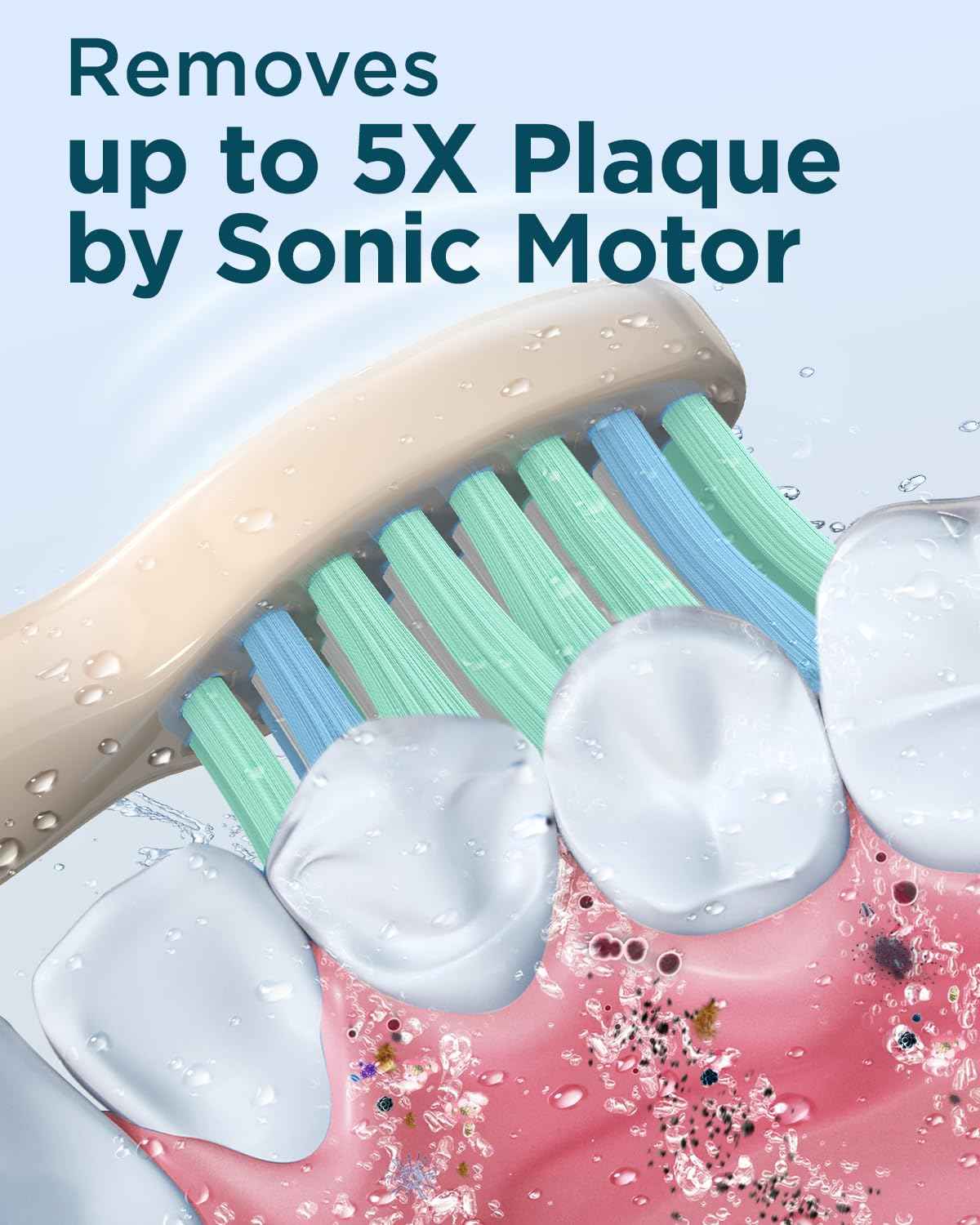 Rtauys M5 Sonic Electric Toothbrush for Adults - Rechargeable Electric Toothbrushes with 8 Brush Heads & Holder, Travel Case, Power Electric Toothbrush,3 Hours Charge for 120 Days - Champagne Gold