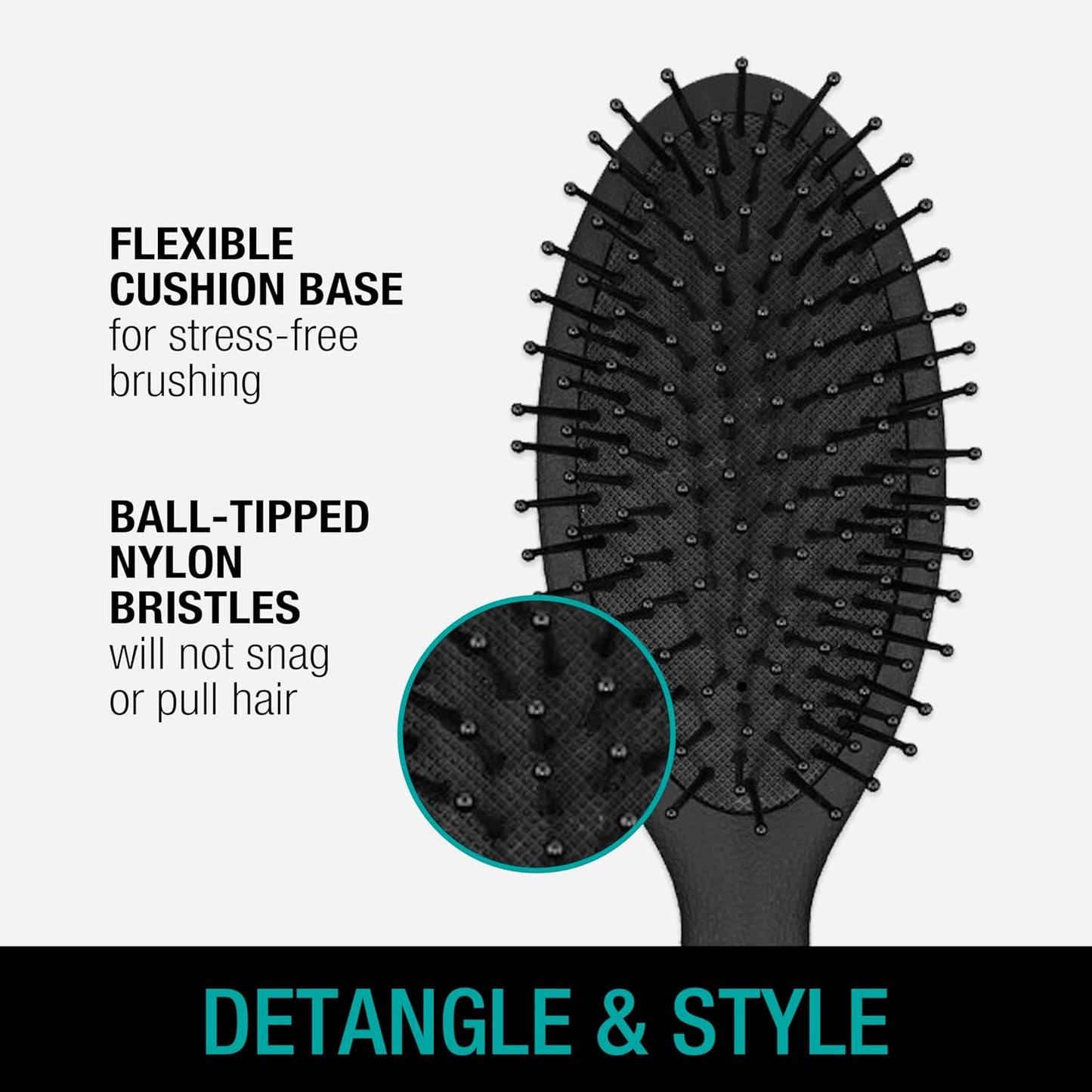 CONAIR Men Hair Brush, Men’s Detangler Brush for Everyday Brushing and All Hair Types, Flexible Cushion Base with Ball-Tipped Bristles Won’t Snag or Pull, Black