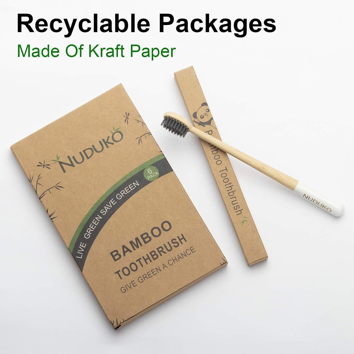 Biodegradable Bamboo Toothbrushes, 10 Piece BPA Free Soft Bristles Toothbrushes, Natural, Eco-Friendly, Green and Compostable