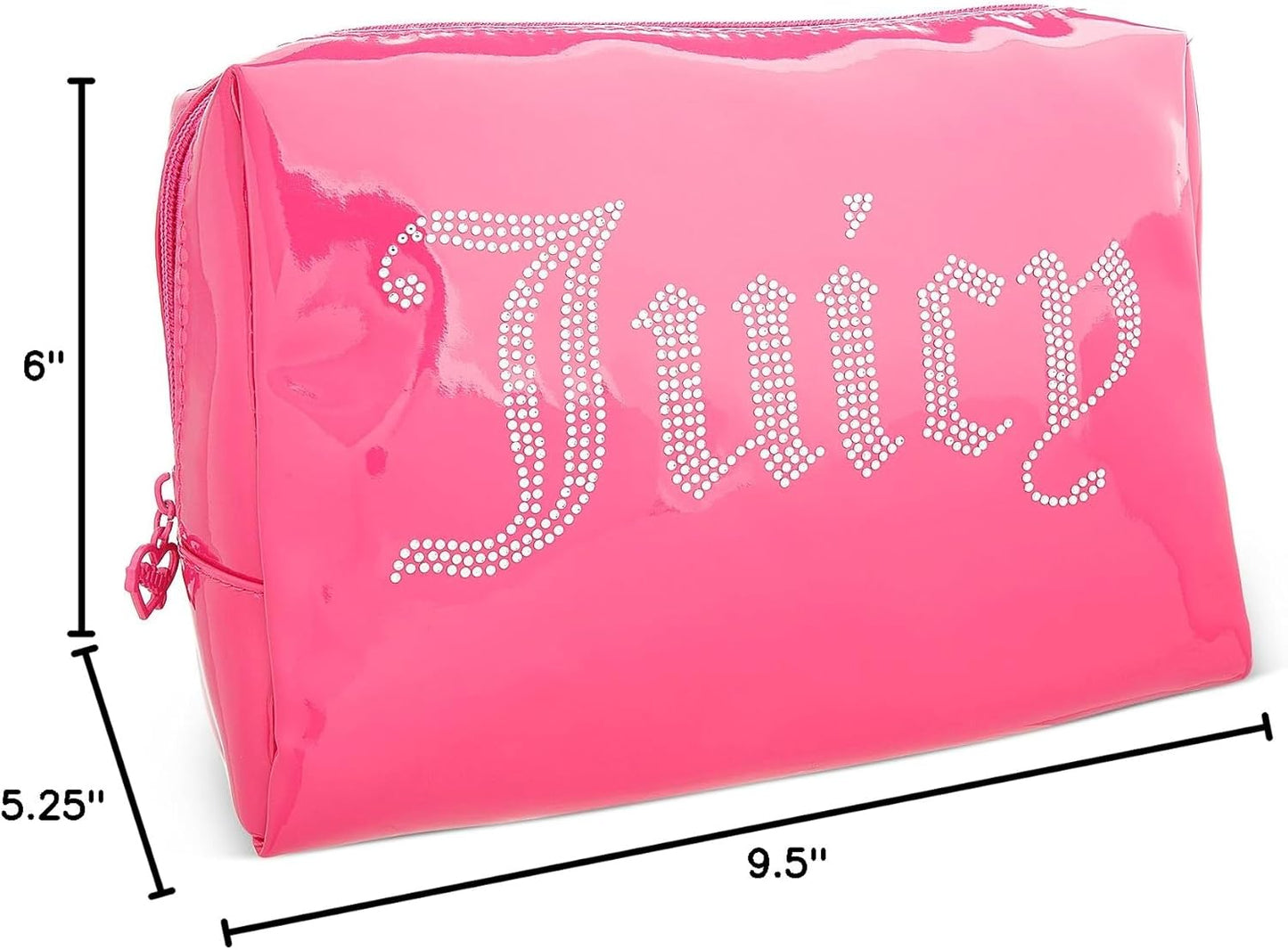 Juicy Couture Hot Pink Makeup Bag - Shiny Patent Organizer with Rhinestones | Travel Essentials