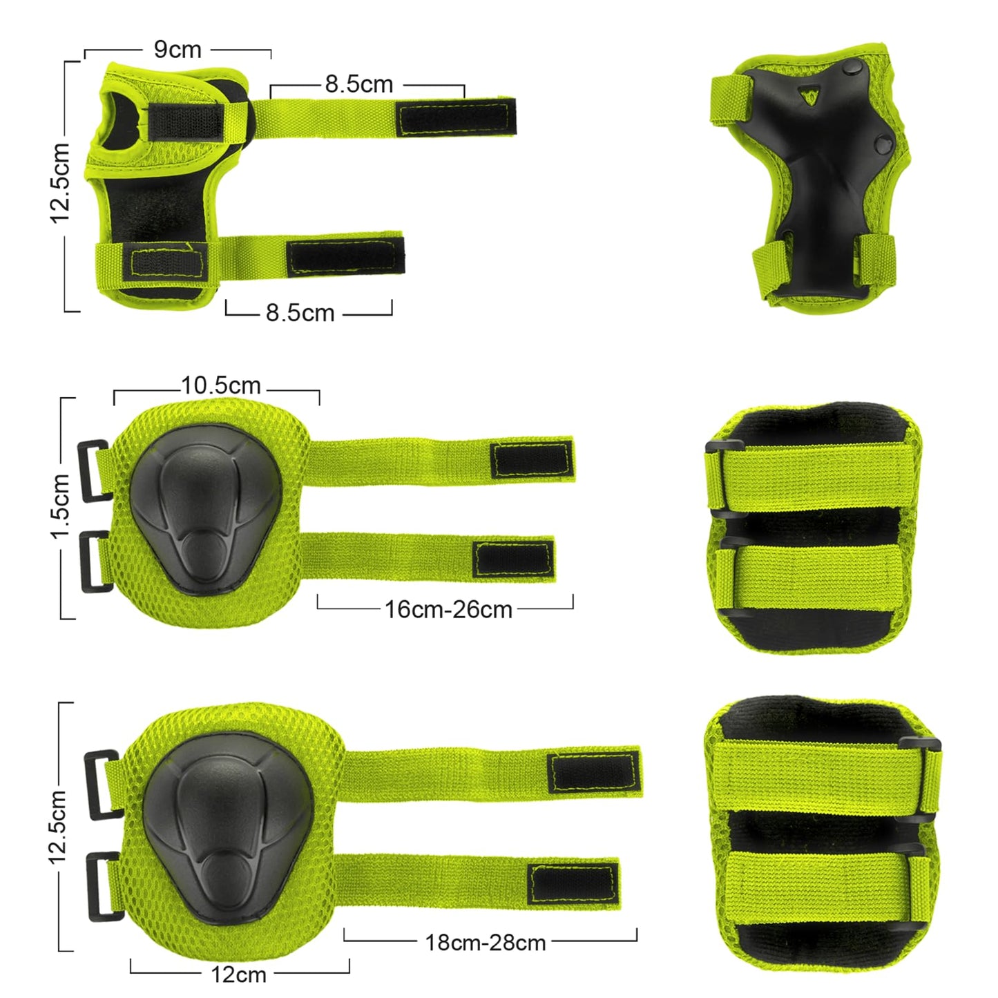 WayEee Kids Bike Helmet Set Skateboard Knee Pads, 7PCS Protective Gear Adjustable for Girls Boys 3-10 Age Elbow Pads Wrist Guards for Outdoor Sports Cycling Bike Roller Skating Scooter, Youth, Green
