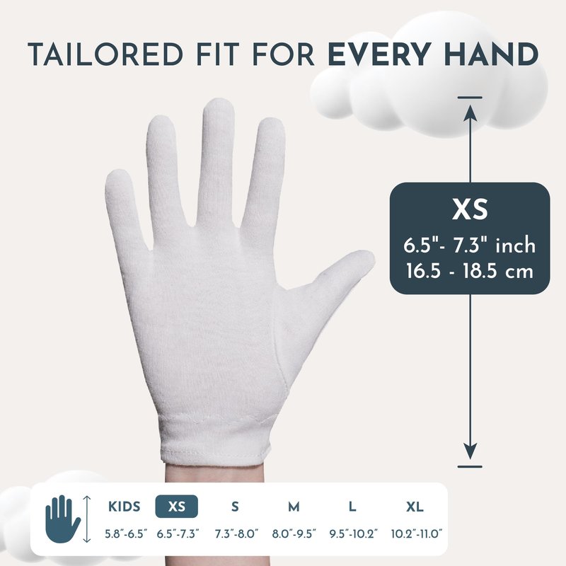 7 Pairs Cottonnerie Cotton Gloves for Dry Hands Sleeping, Moisturizing Gloves Overnight, Hand Moisturizer Gloves, Moisture Gloves for Dry Hands Overnight, Sleeping Gloves, Eczema Gloves, XSmall