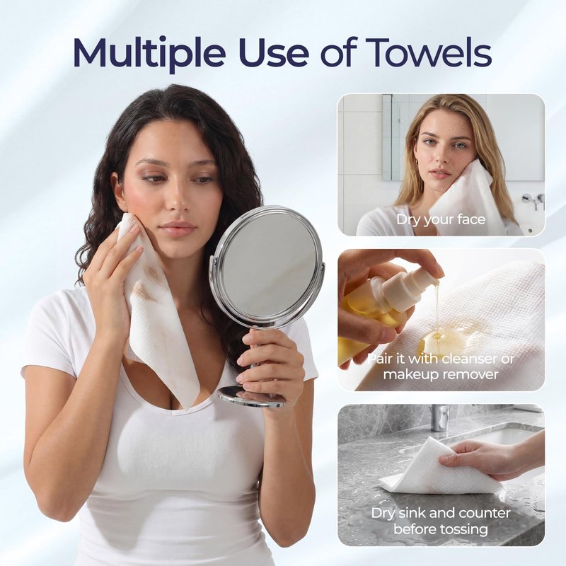 ECOLOOK Disposable Face Towel XL-10"x12" Upgraded Thick Facial Towels, Ultra Soft Clean Face Towels Disposable, 60 Count & 90 GSM, Ideal for Sensitive Skin-2 PACK