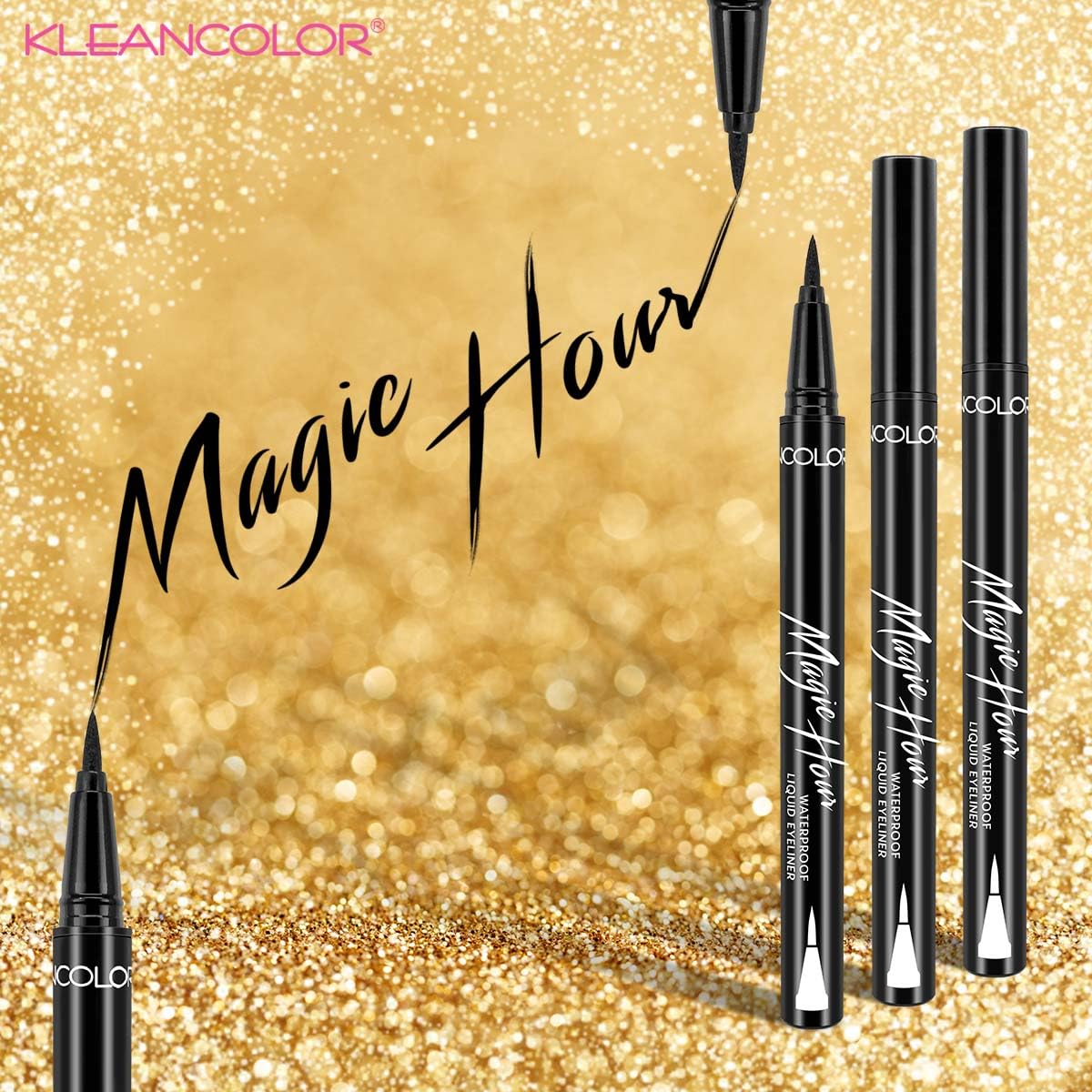 Kleancolor Magic Hour Waterproof Black Eyeliner Pen | Felt-Tip | Long-Lasting (1, Black)