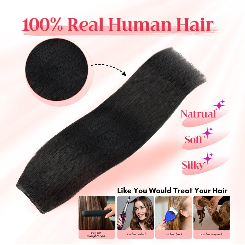 Rich Choices 100% Real Human Halo Hair Extensions for Women Remy Halo Extension Invisible Wire Hairpiece Clip in One Piece Hairpiece Upgrade Adds Weight 65g 12 Inch #01 Jet Black