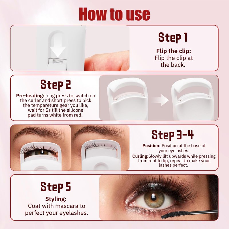 Upgrade Heated Eyelash Curler, Electric Eyelash Curler with 5s Fast Heating, Type-C Rechargeable, Portable Lash Curler, Long-Lasting Lash Lift, Natural Style, Heat-Sensitive Pad (White)