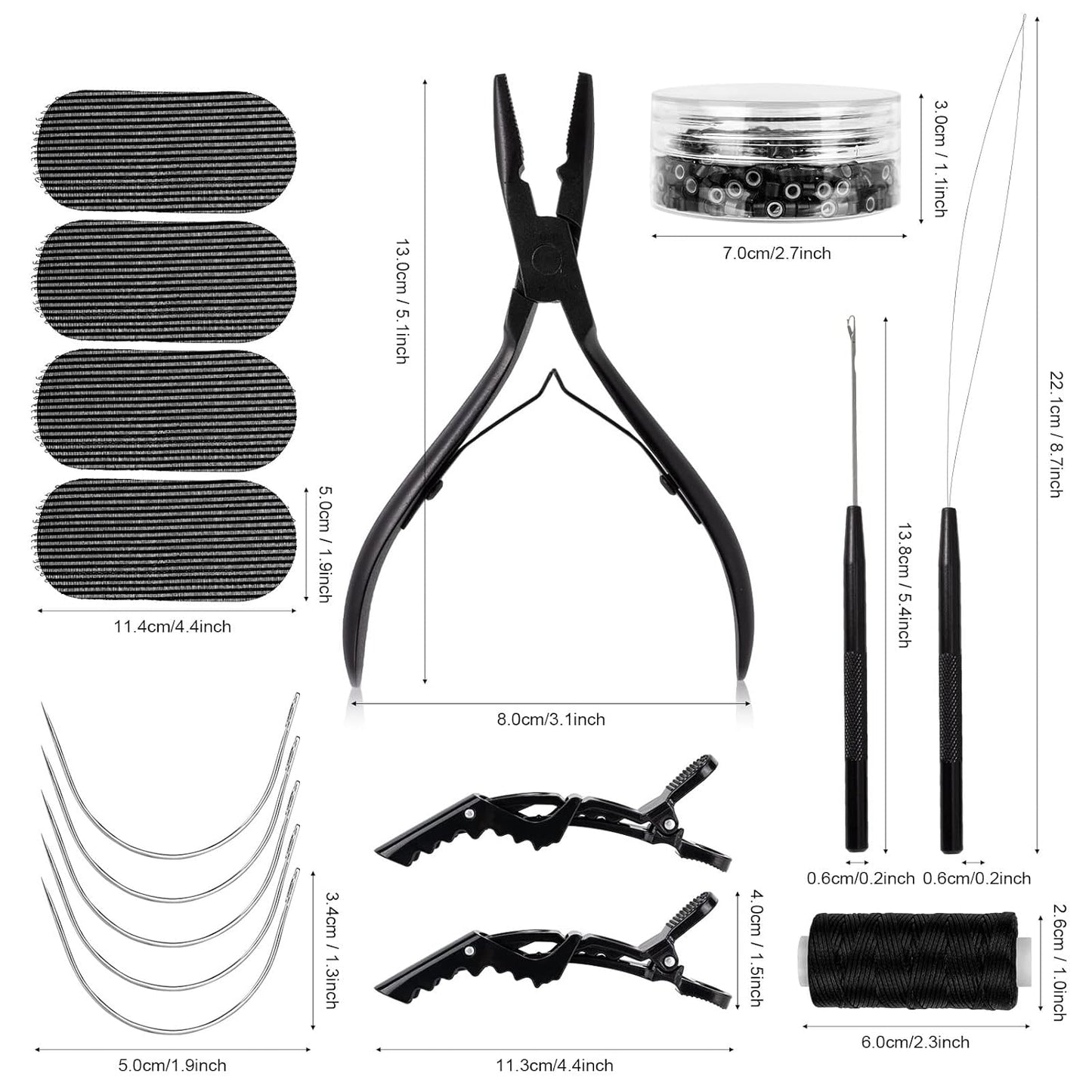 Hair Extension Tool Kit - Silicone Micro Beads, Stainless Steel Plier & Needle Hook for Easy Beading | Perfect for Cosplay & Styling