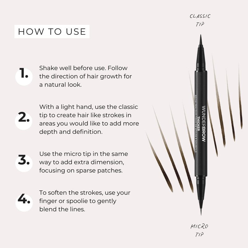 WUNDERBROW Thicker Brow Pen Duo, Dual Ended Pen, Vegan & Cruelty Free (Black/Brown)