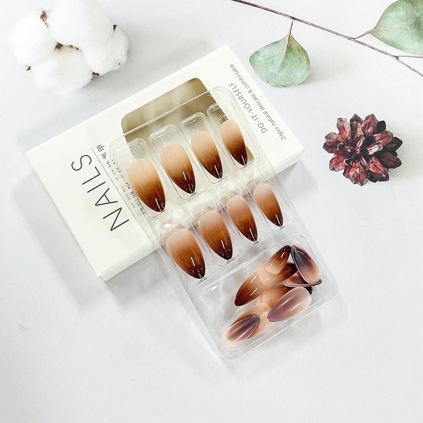French Tip Almond Press-On Nails with Gold Bow | Reusable Glossy Acrylic False Nails for Women
