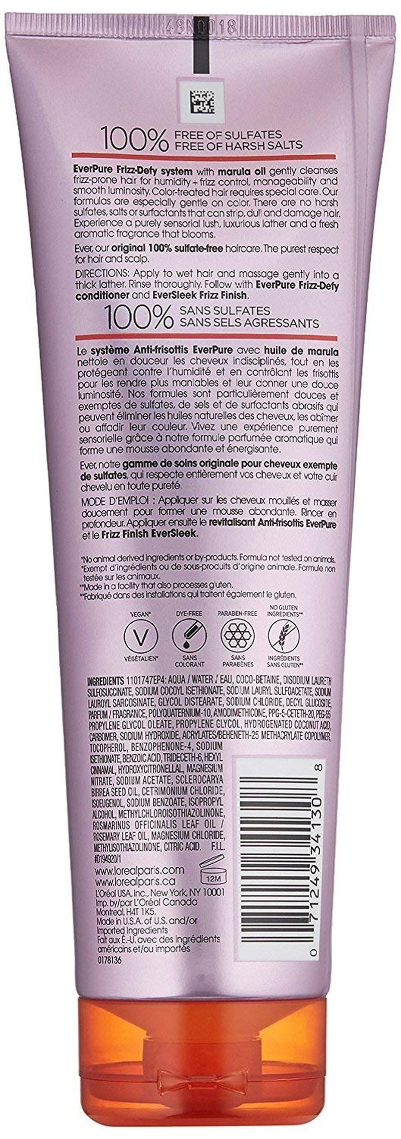 L’Oreal Paris EverPure Frizz Defy Shampoo - Sulfate Free, 8.5 oz | Pack of 2