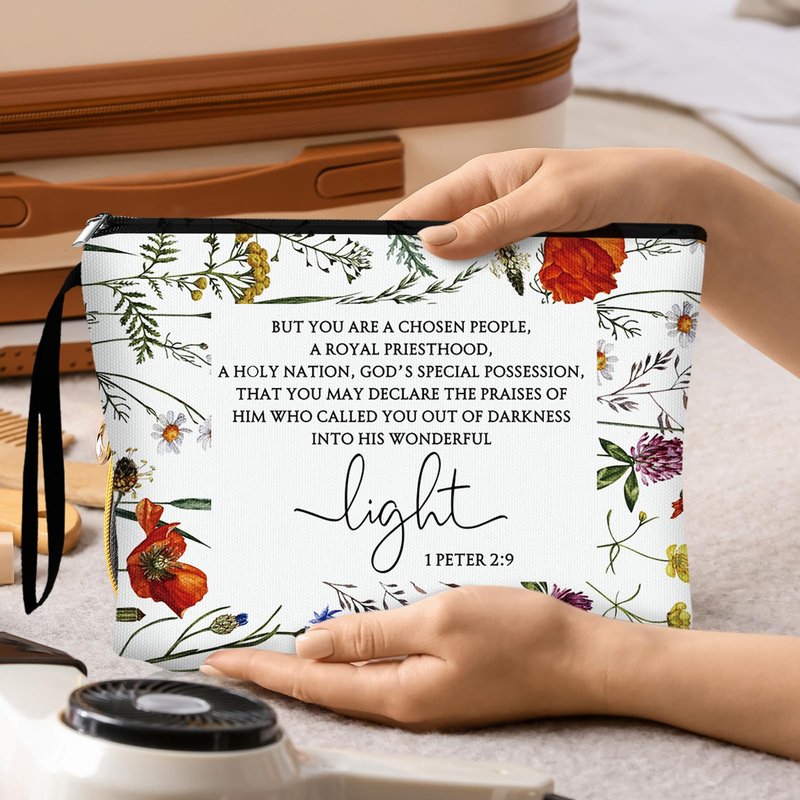 Talltalk 20 Pcs Christian Makeup Bags 10 Styles Bible Cosmetic Bags Bulk Bible Cover Floral Makeup Bag with Handle Inspirational Christian Religious Gifts for Women Godmother Church VBS Gifts