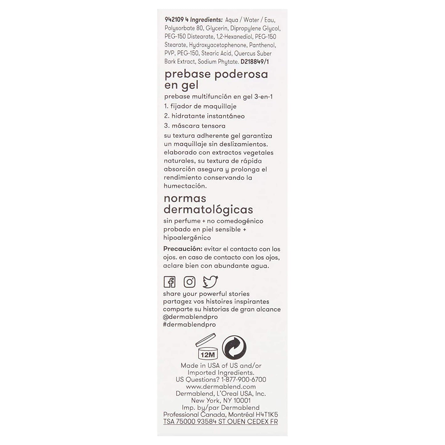 Dermablend Insta-Grip Jelly Primer Face Makeup, Silicone-Free Face Primer for Dry Skin, Pore Minimizing with 24HR Wear, 1.0 Fl oz