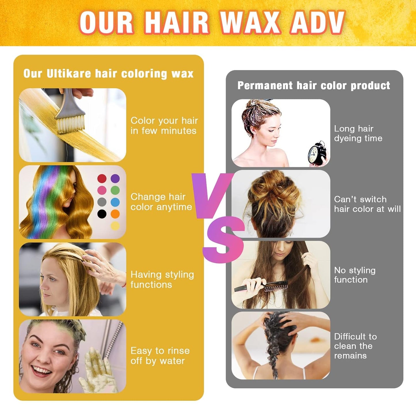 Temporary Hair Color for Kids, Ultikare Orange Hair Dye Washable Natural Hair Wax Color Chalk Mud Cream DIY Hairstyle Clay For Dark Hair Halloween, Cosplay, Party, Christmas Gift Girls 3.4 Fl Oz