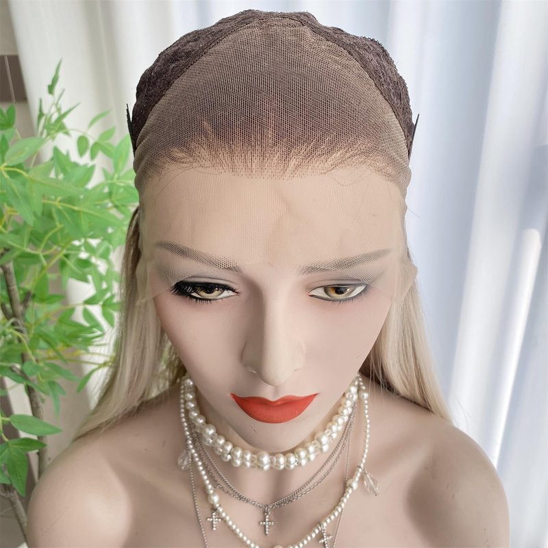 VASTCURY Light Honey Blonde Wigs Highlight Platinum Ombre Color 13x4 Synthetic Fiber Lace Front Wig Long Silky Straight 22Inch Pre Plucked Hairline for Women