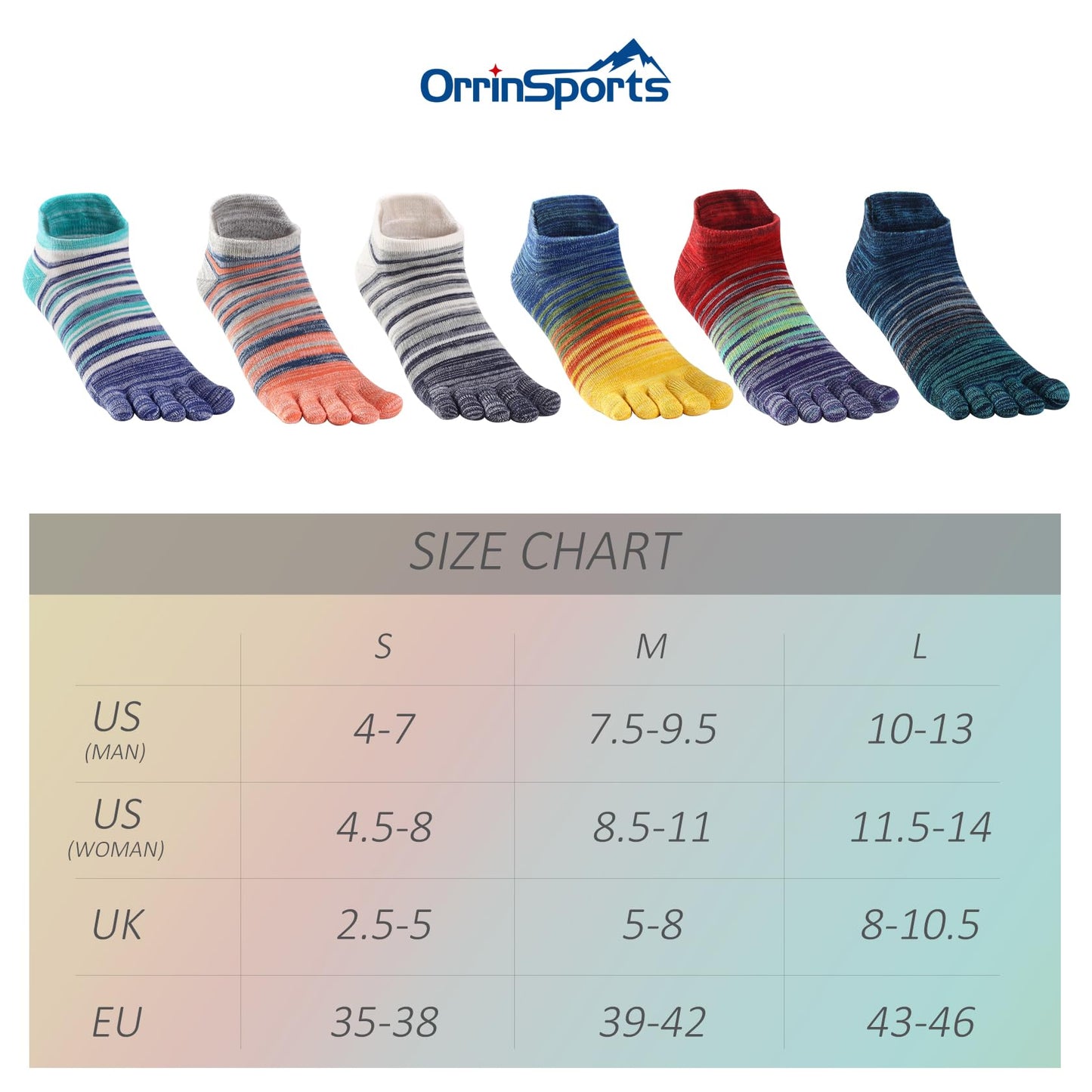 OrrinSports Toe Socks for Men Women Striped Running Socks Cotton Ankle Five Finger Socks 6 Pairs