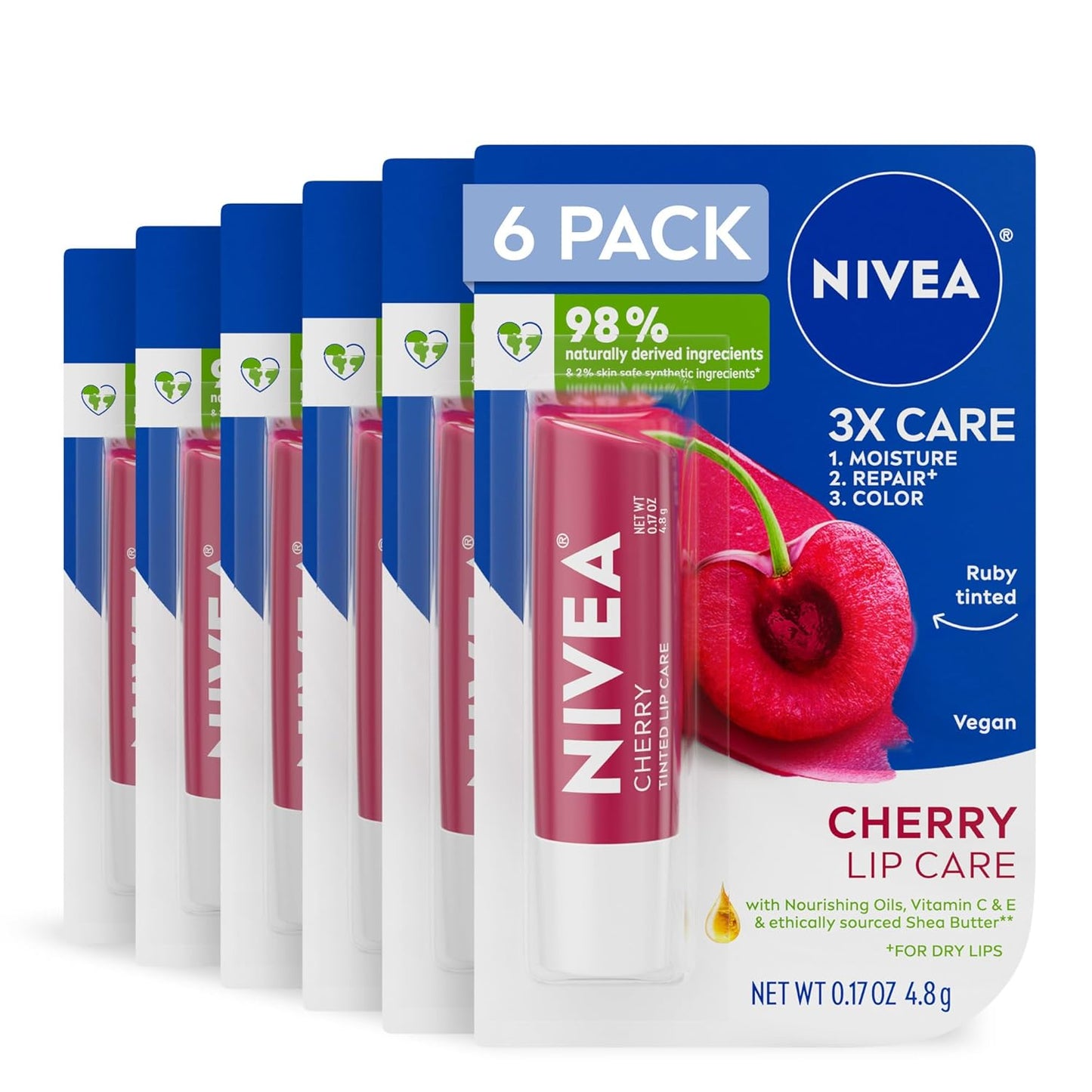 NIVEA Blackberry Lip Care, Tinted Lip Balm with Shea Butter, Nourishing Oils and Vitamin C & E, 3-in-1 Moisture, Repair (for Dry Lips) and Color, 0.17 Oz Stick