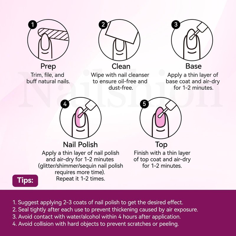 Nailshion Metallic Purple Rose Nail Polish with 3-in-1 Clear Base Top Coat, Fast Air Dry Fingernail Polish Duo, Non-Gel, Opaque, Glossy Luxury Nail Art Fingernail Toenail Polishes