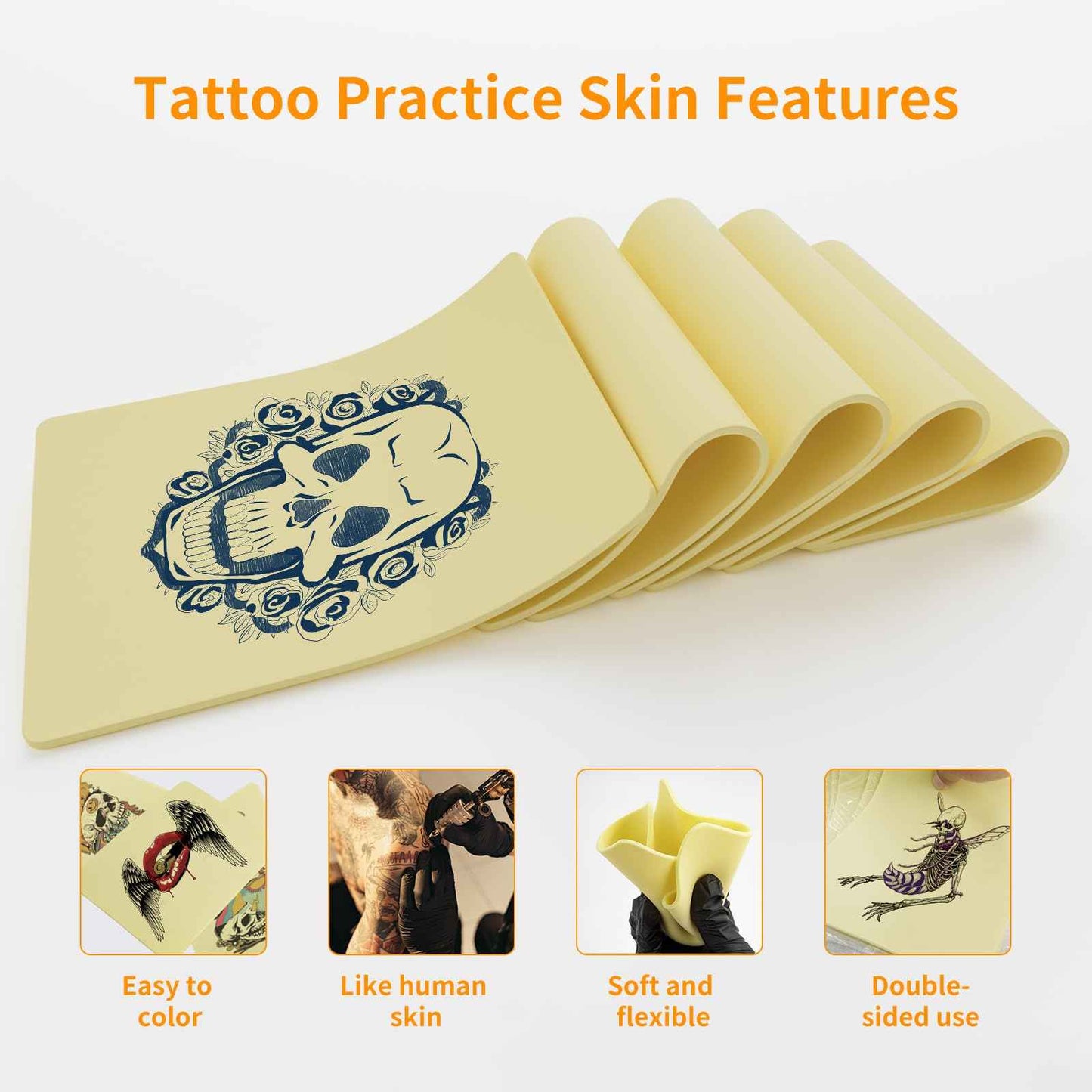 MIHERT 10Pcs 3mm Thick Blank Tattoo Practice Skin 8x6 inch Double Sides Fake Skin Sheets for Tattooing and Microblading Supplies for Beginners and Experienced Artists