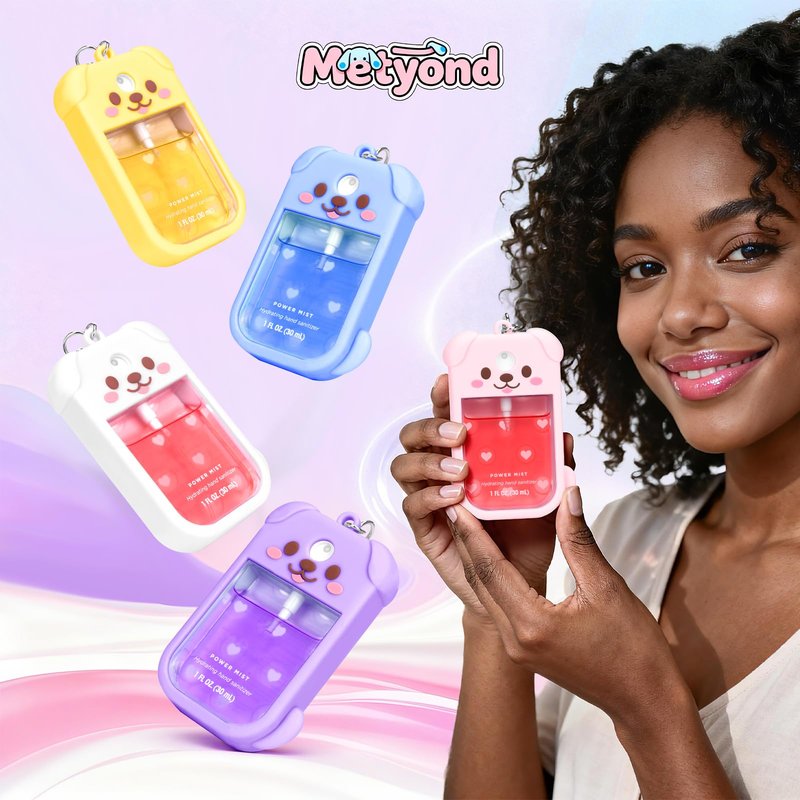 Metyond Dog Silicone Case for Touchland Hand Sanitizer Spray Power Mist 1 FL OZ/30ML for Touchland Case with Keychain, with Cute Charms Accessory Cute Travel Case (1PCS Pink)