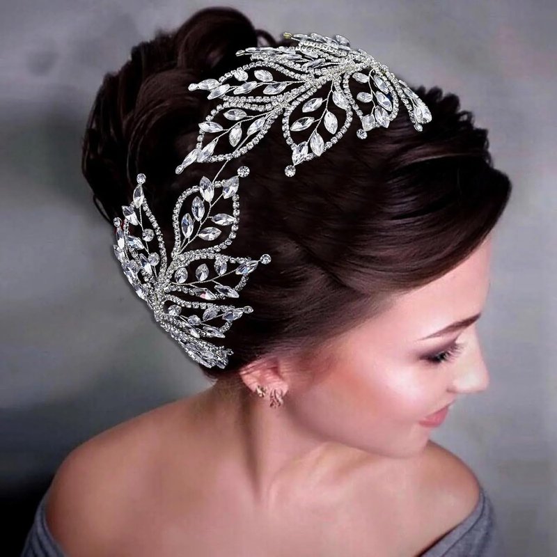 Bridal Headband for Wedding Rhinestone Bride Hair Pieces,Crystal Lengthen Wedding Hair Accessories for Bride Bridesmaid (Sliver, 1)