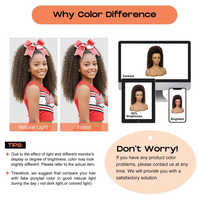 SEIKEA Cheer Ponytail Hair Piece, 100% Super Protein Fiber Curly Cheerleader Hairpiece Lightweight Fluffy Natural Soft 18" Ponytail Extension for Cheerleader Competition, Dance Brown