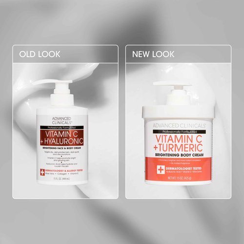 Advanced Clinicals Vitamin C Cream Dry Skin Rescue Skin Care Face & Body Cream Infused W/Turmeric, Vitamin E, & Shea Butter. Firming & Brightening Anti Aging Moisturizer, 15 Fl Oz