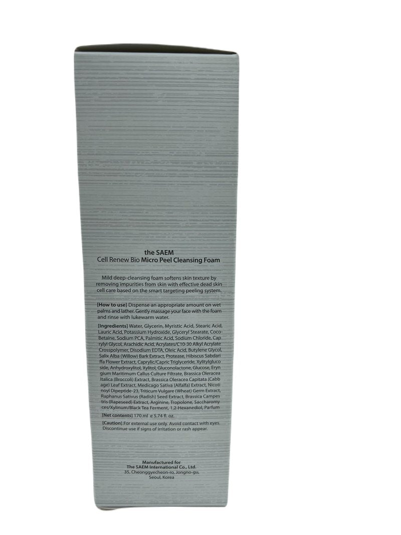 THESAEM Cell Renew Bio Micro Peel Cleansing Foam - Face Exfoliating Cleanser PHA Enzyme - Marine Eryngium Peptide Kombucha - Gentle Daily Pore Refining Hydrating Soothing Korean Skincare Wash, 5.75oz