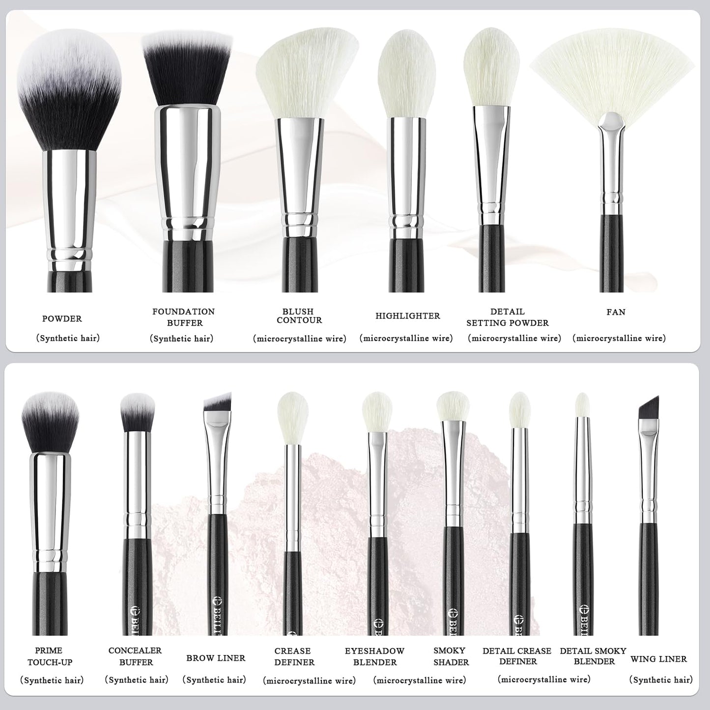 BEILI 15PCS Professional Makeup Brushes Set - Foundation, Concealer, Eyebrow, Eyeshadow & More | Versatile Beauty Tools