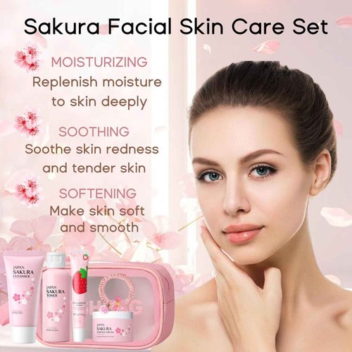 Cherry Blossom Skincare Set Women Gifts - Skin Care Set Hydrating - Skincare for Girls 10-12 Moisturizing - Travel Kit with Cleanser,Toner,Lip Mask,Cream(One Size, Cherry Blossom 6PCS Scent)