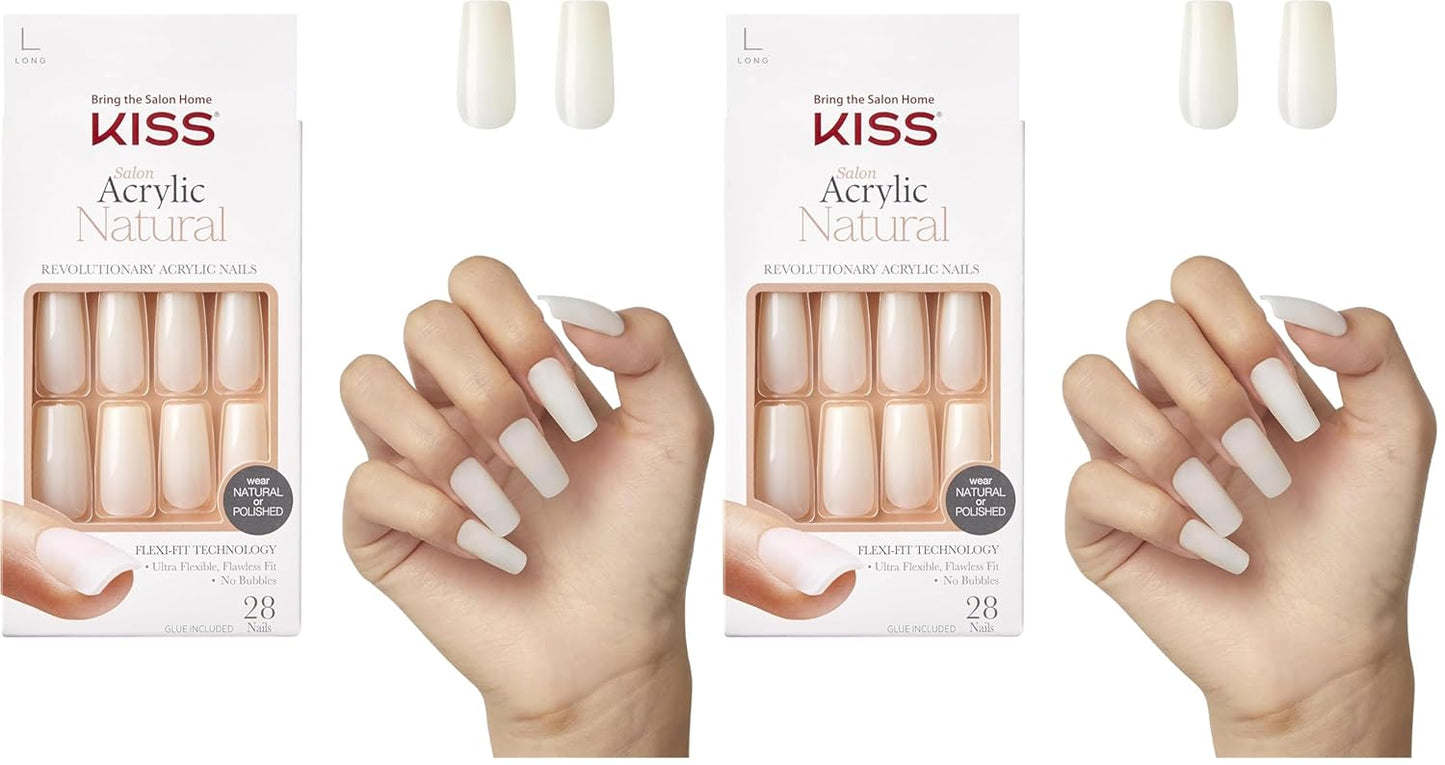 KISS Salon Acrylic Natural Press On Nails, Nail glue included, 'Rare', Nude, Short Size, Squoval Shape, Includes 28 Nails, 2g Glue, 1 Manicure Stick, 1 Mini File