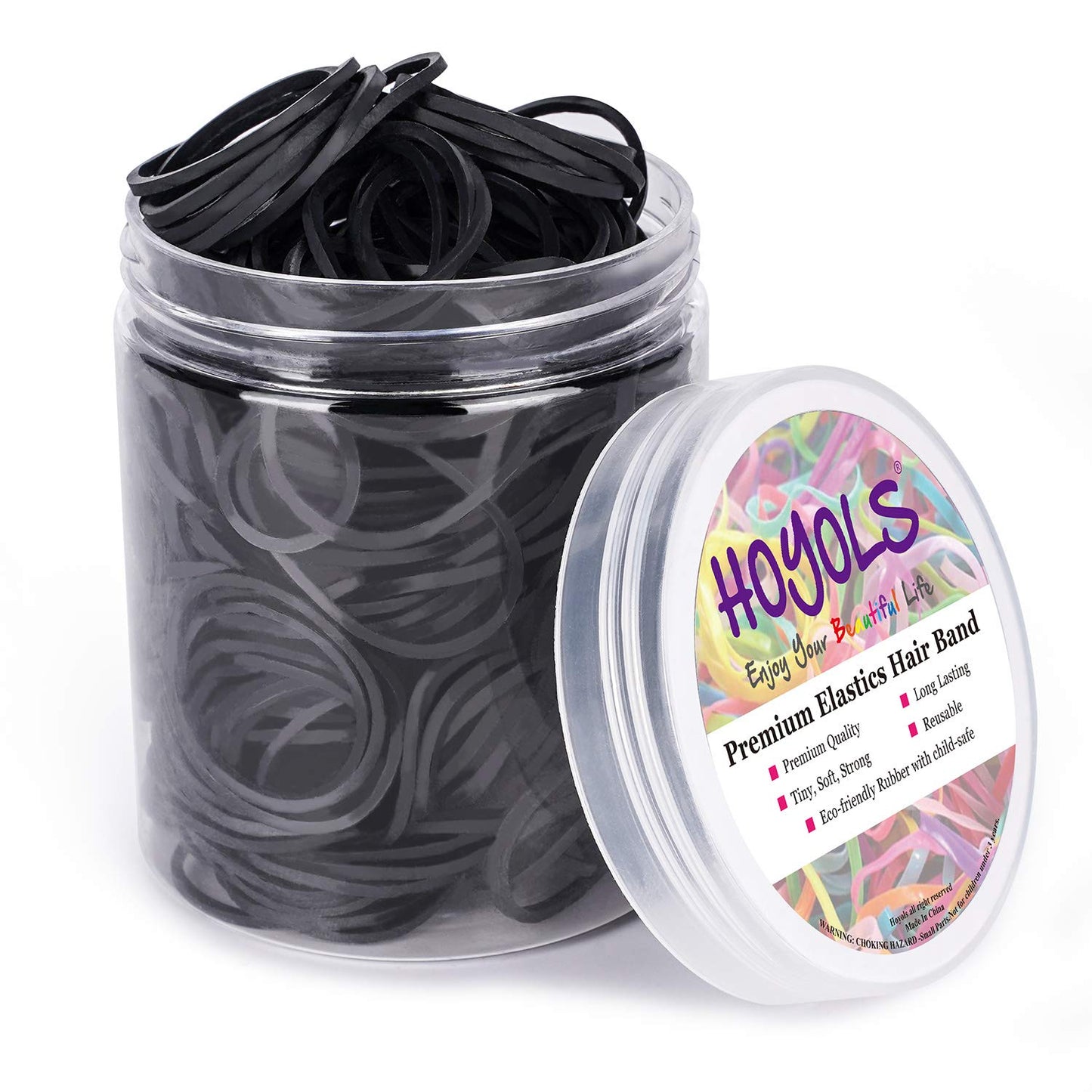 HOYOLS 3/4” Inches Black Hair Rubber Bands for Hair Ties Small Mini Elastics Bands Large Braiding Ponytail Holders for Baby Toddler Girls Kids No Damage 600pcs (M) Latex-Free