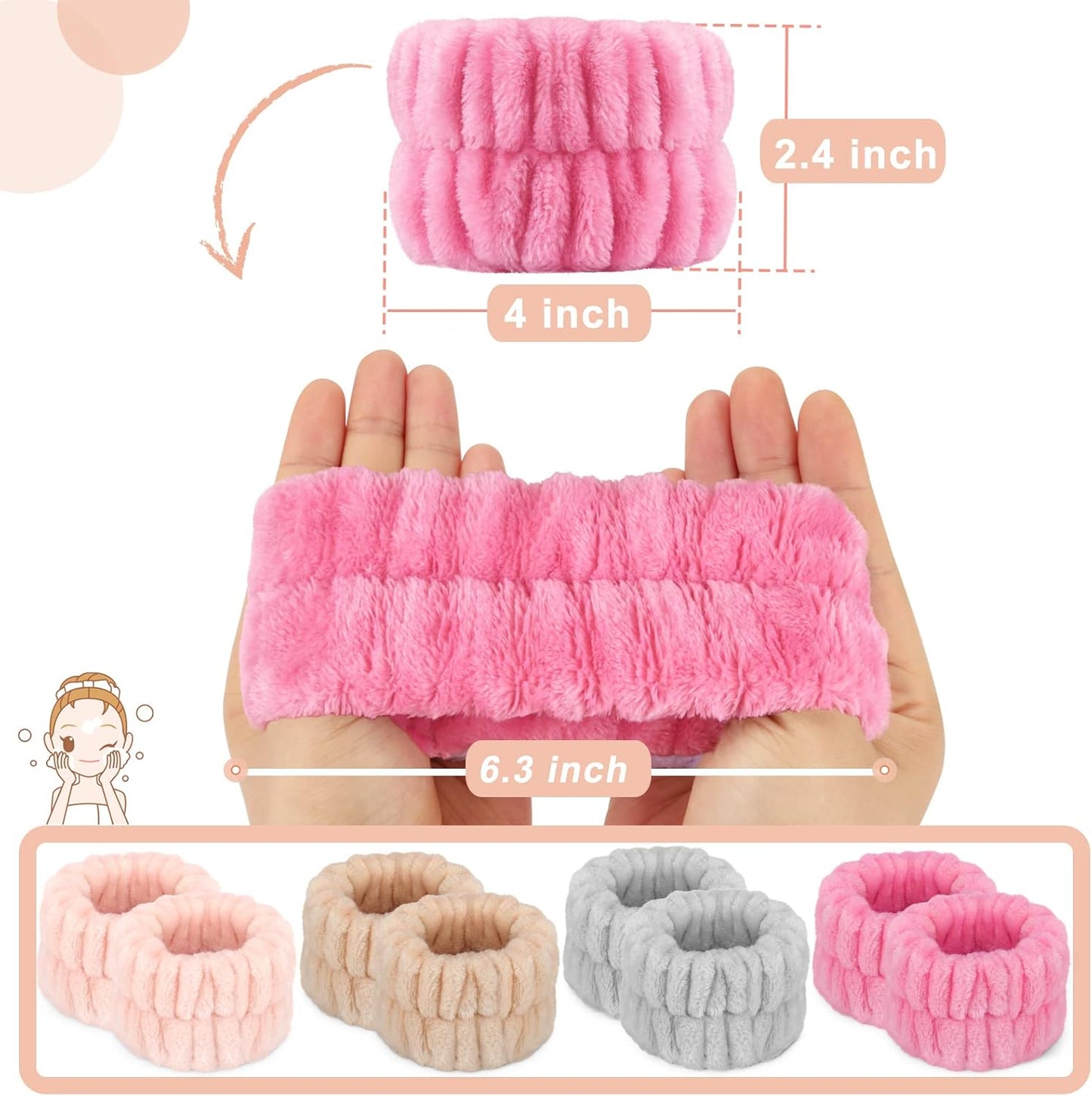 Crosize 8 Pcs Microfiber Wrist Bands for Washing Face, Women's Absorbent Face Washing Wristbands, Prevent Water from Spilling Down Your Arms