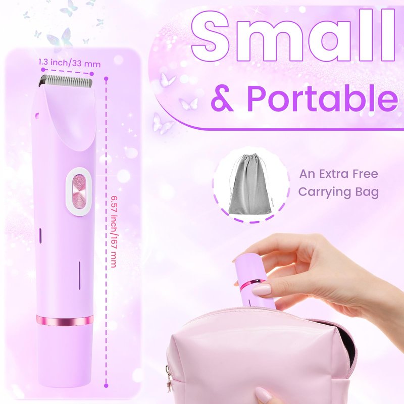 2 in 1 Electric Razors for Women, Dual Head Bikini Trimmer with Carrying Case, Ipx7 Waterproof Trimmer Shaver, Ladies Hair Removal for Face Armpit Pubic Hair Leg, Easy Cleaning and Ceramic Blade