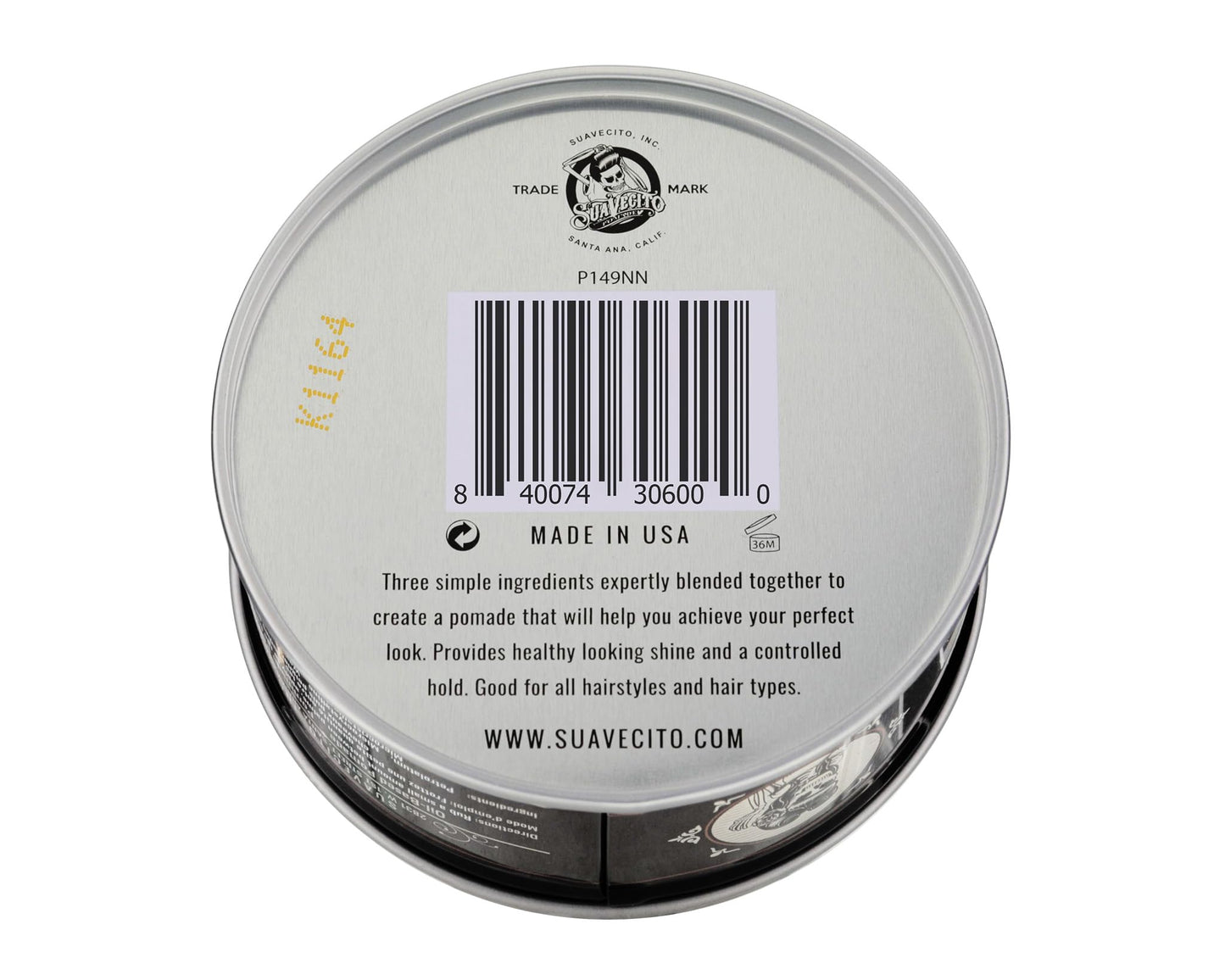 Suavecito Oil Based Pomade 3 oz Tin Can - Original Scent Hair Styling Long Lasting Hold, Healthy High Shine, For All Hair Types - Smooth Slickback To Pompadour Rockabilly Style Grease