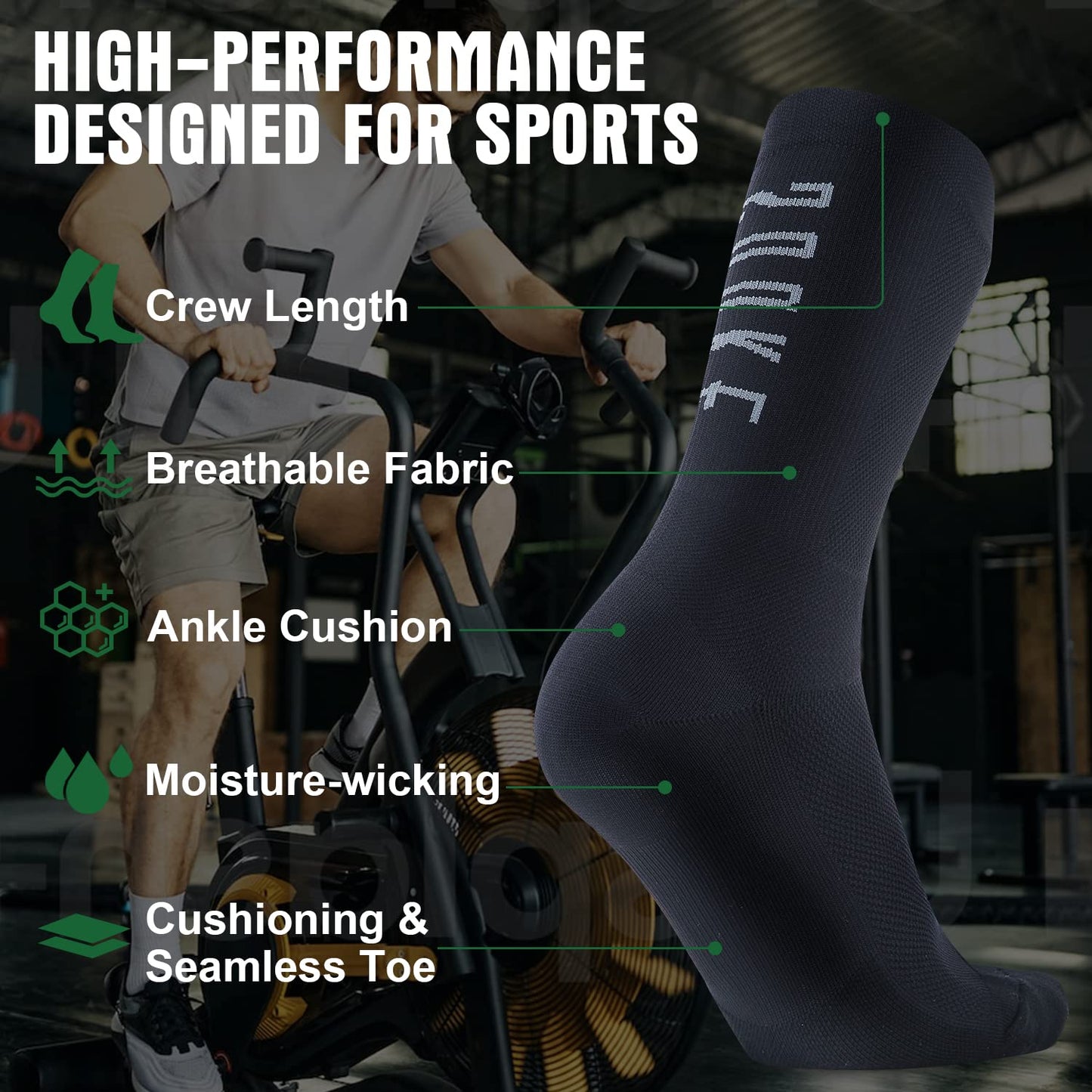 Souke Sports Crew Cycling Socks for Men and Women, Breathable Cushioned Moisture Wicking Athletic Compression Socks