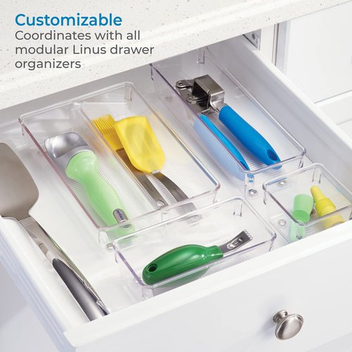 iDesign Linus Kitchen Drawer Organizer for Utensils, Gadgets, Tools - 4" x 4" x 3", Clear