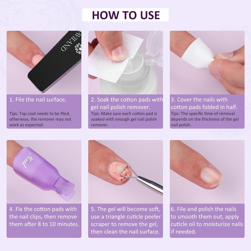 SAVILAND Gel Nail Polish Remover Kit: 250ml Nail Polish Remover with Nail Clips, Nail Tools, 500 Pcs Cotton Pad, Cuticle Pusher & Nail scraper for Gel Nails Dip Acrylic Removal Manicure Salon Home DIY