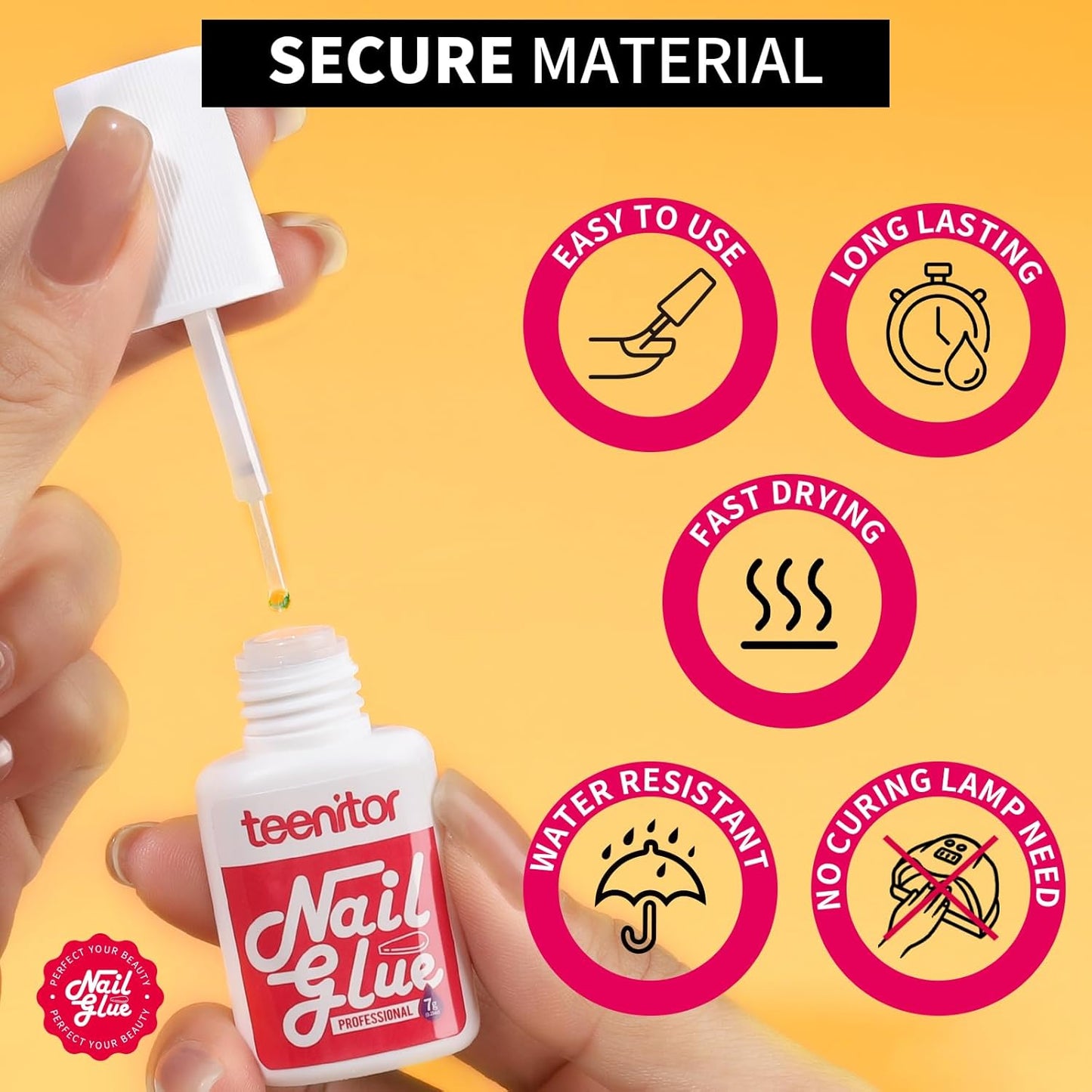 Teenitor Nail Glue for Press Ons, 3 Pack Best Nail Glue for Gel Tips with Nail Files, Super Strong Nail Glue for Broken Nail Brush on Nail Glue for Press on Nails