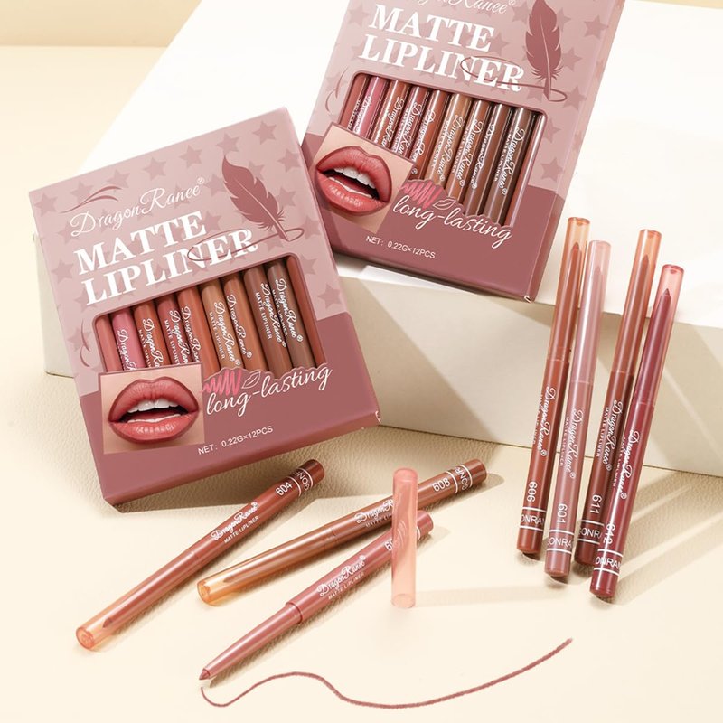 Baorder 12PCS Pink Creamy Matte Lip Liner Pencil Set for Women