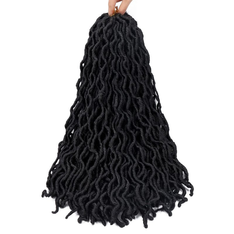 18 Inch Goddess Faux locs Crochet Hair 6 Packs/Lot Soft Gypsy Locs Wavy Crochet Braids Dreadlocks Curly Wavy Twist Braiding Hair Extensions African Roots Braid(1B)