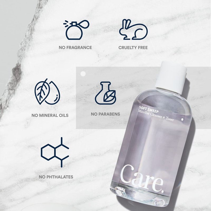 Care - Soft Sweep Micellar Cleanser and Facial Toner, Alcohol-Free and Paraben-Free Micellar Cleansing Water with Hyaluronic Acid, Glycerin, and Willow Bark Extract, Rinse-Free Face Cleanser, 8 fl oz