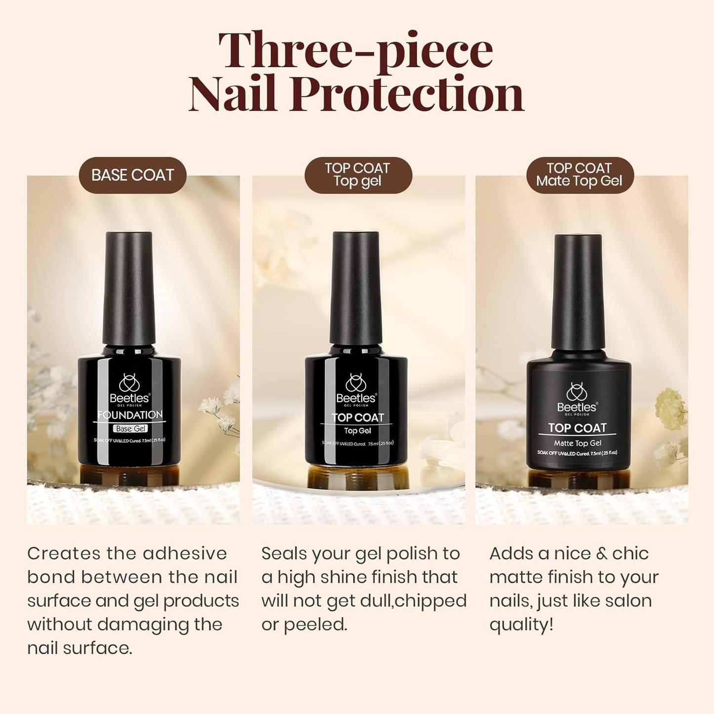 beetles Gel Polish 9 in 1 Gel Nail Glue for Clear Acrylic Nails Tips, Long Lasting Super Strong Brush Nail Glue for Fake Nails, Base Blooming Nail Gel, New Safe Formula, U V Light Cure
