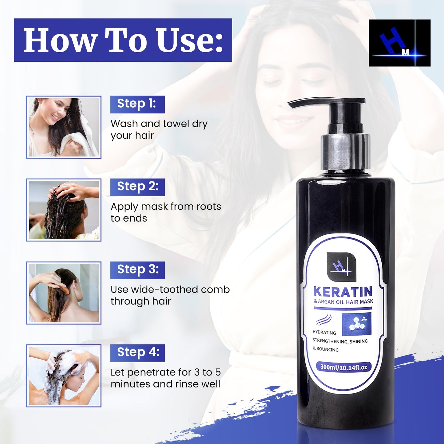 Habeeb Malik HM Keratin And Argan Oil Hair Mask Protein Treatment For All Hair Types 300ml