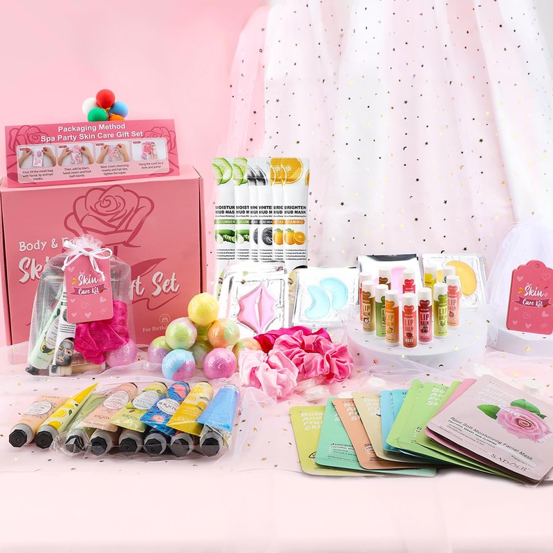 132 PCS Spa Party Supplies for Women, Spa Party Favors Include Face Masks Skincare, Hand Cream, Lip Balm, Under Eye Patches, Lip Mask, Foot Bath Bombs & Mud Mask, Spa Birthday Sleepover Party Supplies