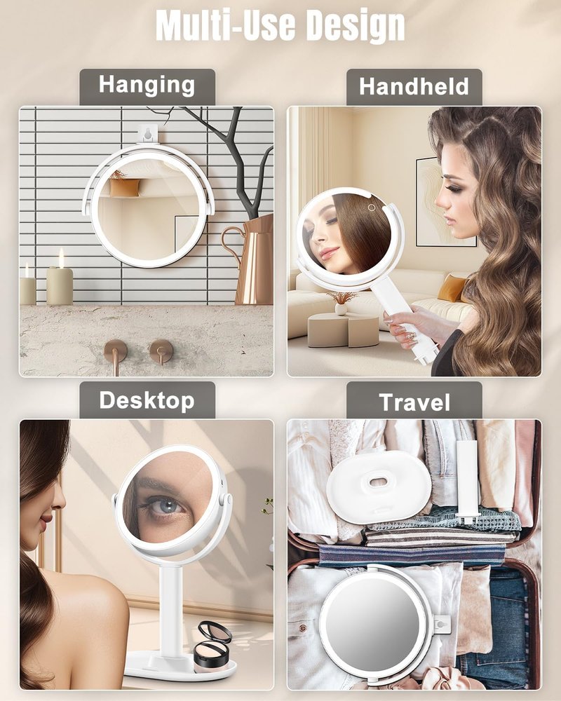 15X Magnifying Makeup Mirror with Lights - Double-Sided 360° Rotation, Rechargeable, Adjustable Brightness for Vanity & Bedroom