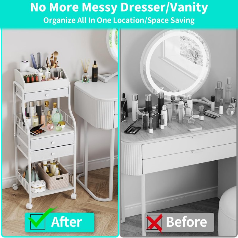 HapiRm Makeup Organizer Countertop with Drawer - Large Capacity Vanity Organizer with Dividers, Bathroom and Bedroom Desk Cosmetic Display Case for Storage Skincare, Makeup Brush, Dresser, Perfume