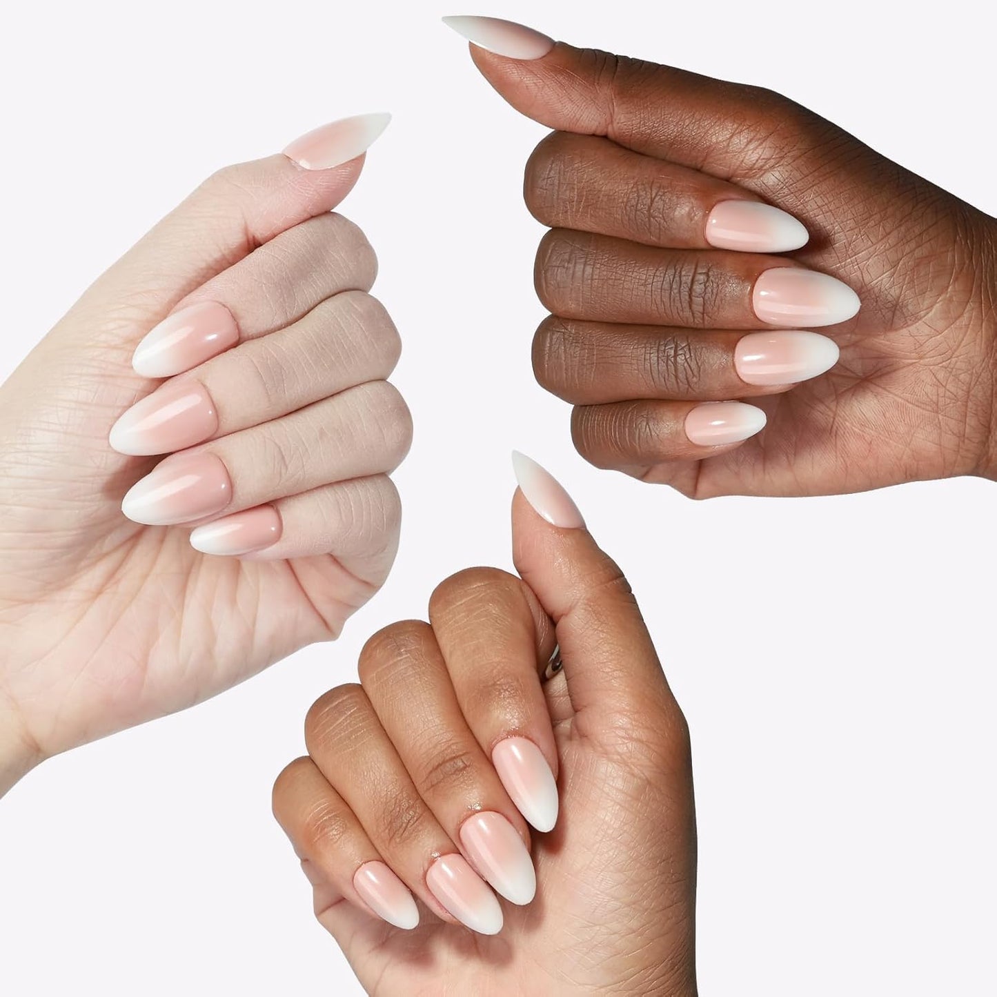 French Almond Gel Press On Nails Short 16 Sizes Fake Nails Glossy 32pcs, Nail Glue Included