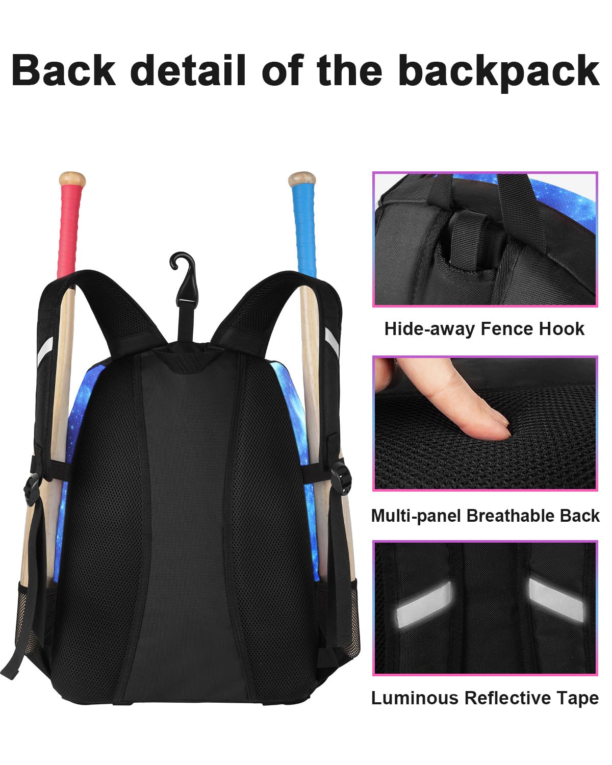 MATEIN Softball Bag, Lightweight Baseball Backpack with Shoe Compartment, Baseball Bag with Fence Hook for TBall Bat & Equipment, Softball Gifts Catchers Backpack for Women Fit Batting Glove, Helmet