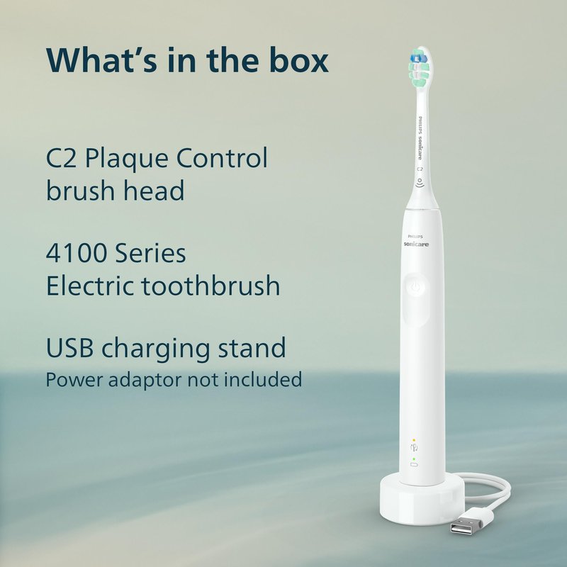 Philips Sonicare 4100 Series Electric Toothbrush - Sonic Toothbrush with Advanced Sonic Technology, Pressure Sensor, Two Intensity Settings, Smartimer & Quadpacer, White, Model HX3681/23